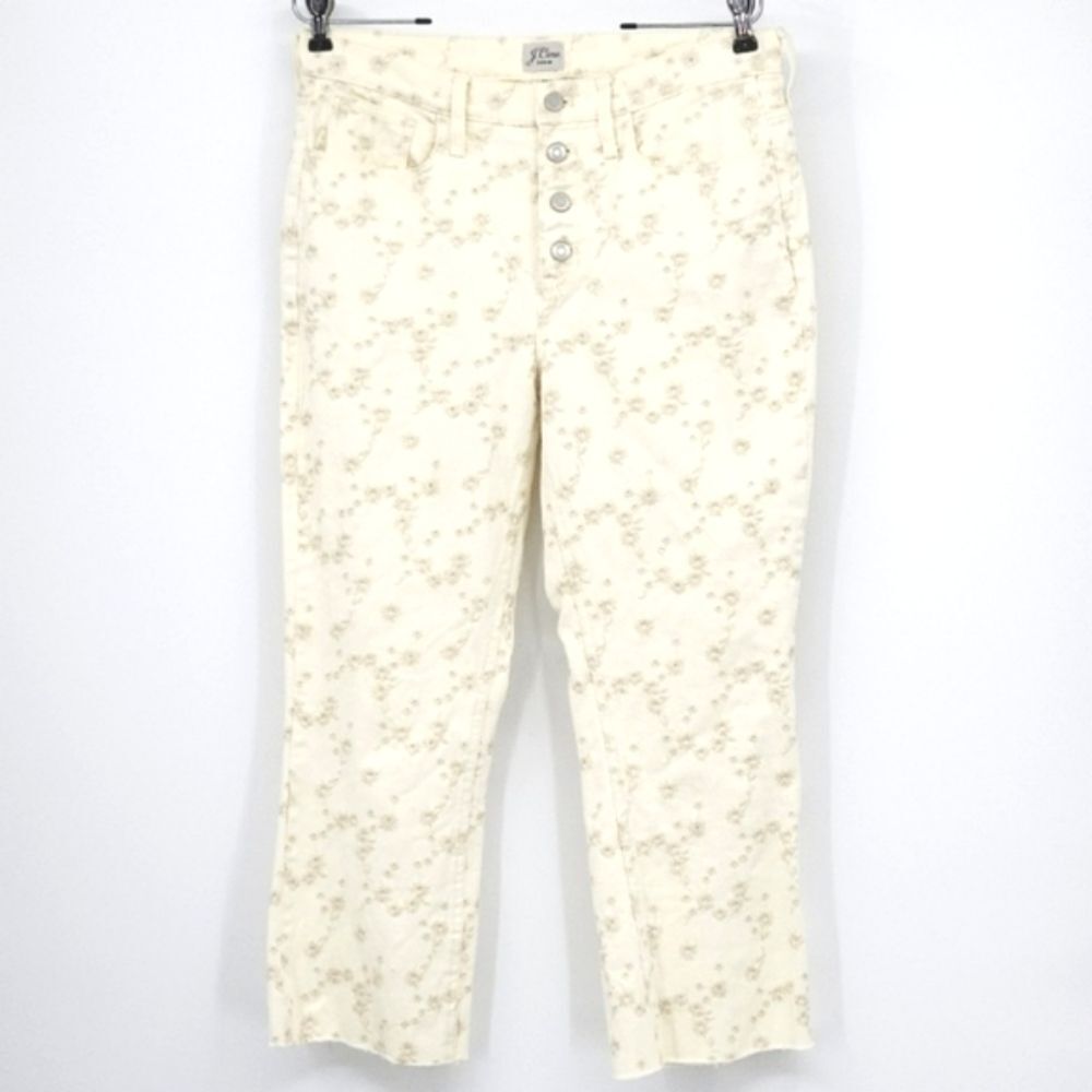 J Crew Billie Demi-Boot Crop Eyelet Off White High Waist Denim Jeans Womens 29